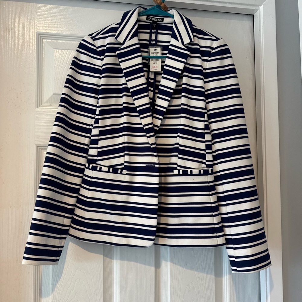 Express Blue and White Striped Blazer Tailored Fit